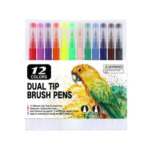 12pcs Lot Watercolor Brush Marker Pens Dual Tips Soft Fine Art Drawing Pen U - Picture 1 of 1