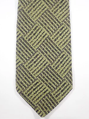 EMPORIO ARMANI GREEN & BLACK HERRINGBONE 100% ITALIAN SILK NECK TIE - Image 1 of 4