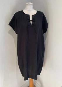 Pure Collection linen dress Size 14 NEW Laced neck black tunic casual summer - Picture 1 of 10