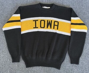 Iowa Hawkeyes VTG Sweater V-Neck Black Yellow Spellout Crewneck Pullover M - Picture 1 of 13
