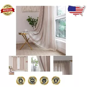 Elegant 63-Inch Khaki Boho Curtains with Embroidery - 2 Panels for Living Room - Picture 1 of 11