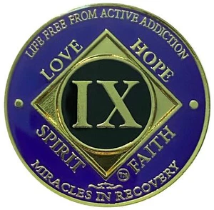 NA 9 Jahre goldfarben vergoldet Medaillon, Wiederherstellungsmünze, NA Medaille, Betäubungsmittel Ano - Bild 1 von 2