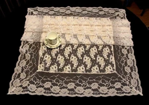 NEW BIG LONG WHITE GOLD LACE MANTEL DRESSER SCARF TABLE RUNNER Sz 34"x79" - Picture 1 of 9