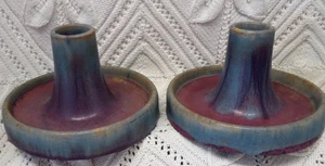FULPER EARLY 20TH CENTURY PAIR OF RARE PLUNGER CANDLESTICKS IN MATTE GLAZE - Picture 1 of 8