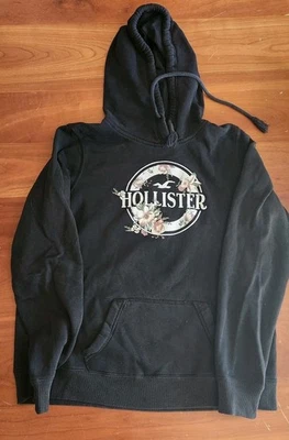 Pullover HOLLISTER Mujer Grande Negro Sudadera con Capucha Logo Frontal Adornado Rosas Foto 1 de 4
