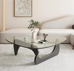 Coffee Table for Living Room - Triangle Glass Coffee Table Black Wood Base - Picture 1 of 4