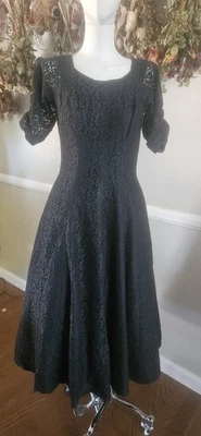 Vintage 1950s Heavy Black Lace Party Dress - Image 1 of 4