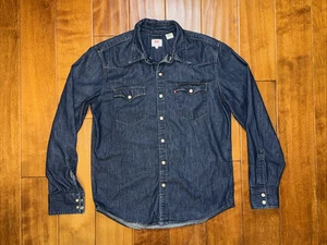 Levis Barstow Western Shirt Men Medium Blue Denim Pearl Snap Cowboy Rodeo Casual - Picture 1 of 21