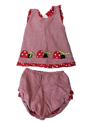 Peaches N Cream 18 Mo Dress & Bottoms Embroidered Red Ladybug Polka Dots  VTG - Image 1 of 4