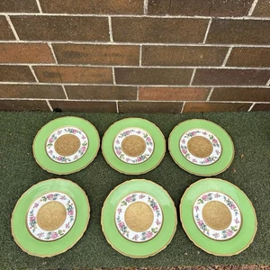 6 antike Limoges T&V Speiseteller 11" Floral grün gold - wunderschön! - Bild 1 von 11