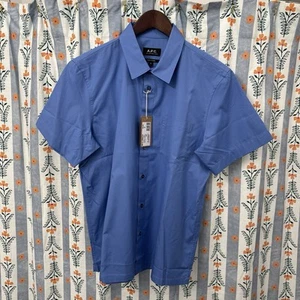 A.P.C. Short Sleeve Shirt Size Medium Button Down New W Tags Blue - Picture 1 of 6