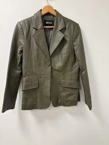 Metrostyle Olive Green 100% Leather Timeless Y2K Lined Blazer Jacket Size 8 - Picture 1 of 12