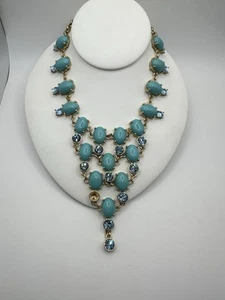 Collana bavaglino vintage Suzanne Somers finto turchese lunetta sfaccettata cristalli blu LEGGI - Foto 1 di 24
