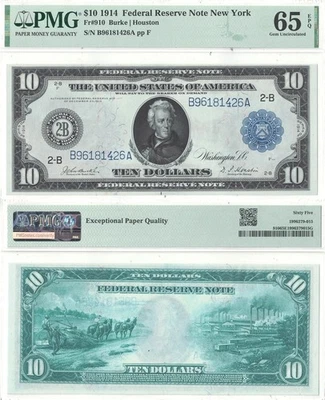 1914 $10 Federal Reserve Note Fr-910 PMG Gem CU-65 EPQ - Image 1 of 3