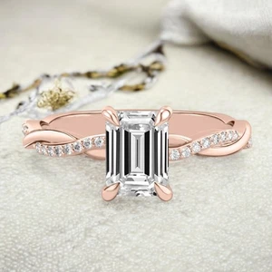 14k Rose Gold Ring Diamond Lab Grown Emerald 1.1 Carat IGI Certified Size 7.5 8 - Picture 1 of 10