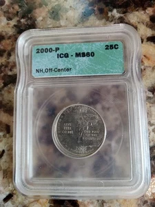 2000P New Hampshire States Quarter 25c Struck Off-Center Mint Error ICG MS-60 - Picture 1 of 4