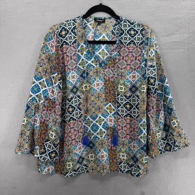 Blusa Tolani Mujer Talla S 100% Seda Amarillo Top Borla Popover Oficina Campesina Foto 1 de 4