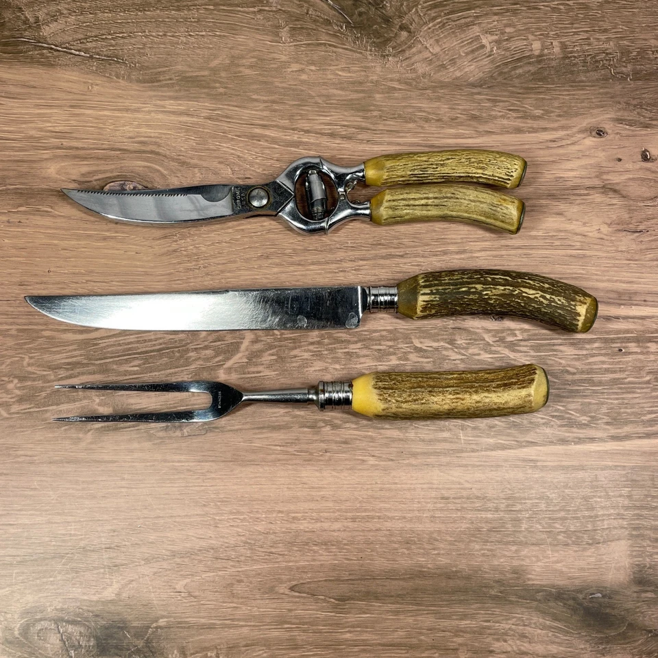 Vintage Boker U.S.A. Stainless Carving Set: Knife, Fork & Chrome Poultry Shears - Image 1 of 4