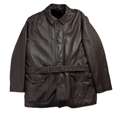 Polo Ralph Lauren Brown Leather Belted Jacket L Coat Sheepskin Fur Lining - Image 1 of 4