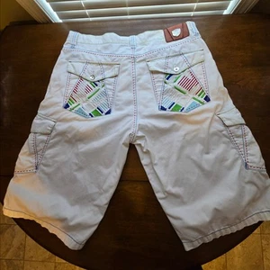 COOGI Cargo Shorts Jorts Mens Size 40 White Baggy Y2K Embroidered 90's Logo - Picture 1 of 5