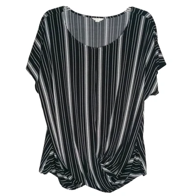 Cato Dolman Short Sleeve Blouse Womens Sz XL B&W Stripe Twist Hem Drapey Top - Image 1 of 4