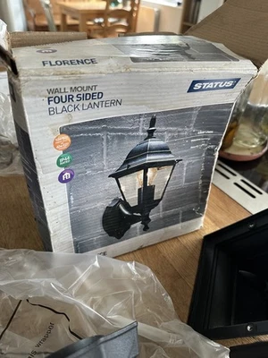 Unused Traditional Four-sided Black Lantern / Lamp - Metal & Glass - Boxed - Image 1 of 4