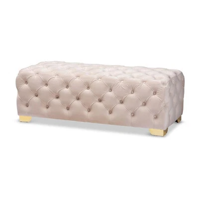 Baxton Studio Avara Modern Tufted Velvet Ottoman in Beige and Gold - Image 1 of 4