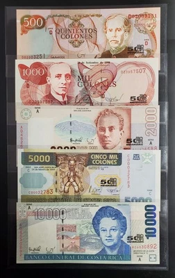 Costa Rica (1994-1998) Juego de cinco billetes P269, P270, P271, P272, P273a Foto 1 de 4