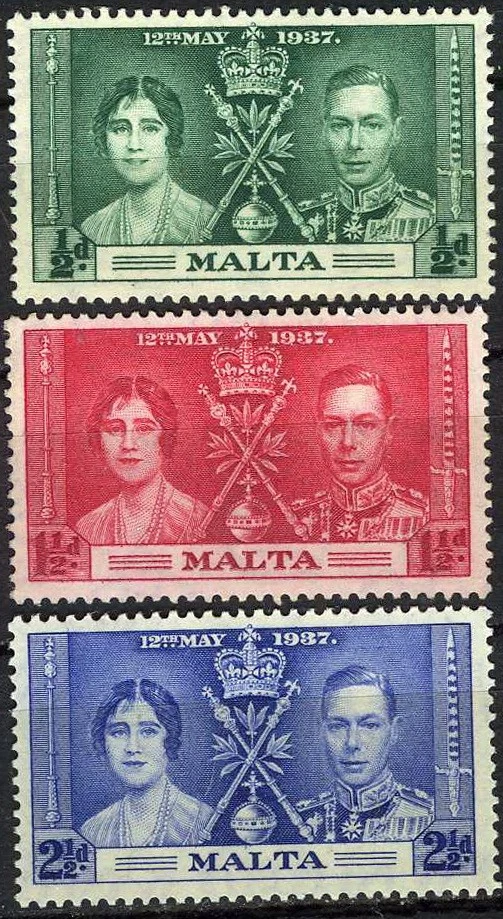 Malta 1937 Coronación Rey Jorge y Reina Isabel MH (SC# 188-190) Foto 1 de 1