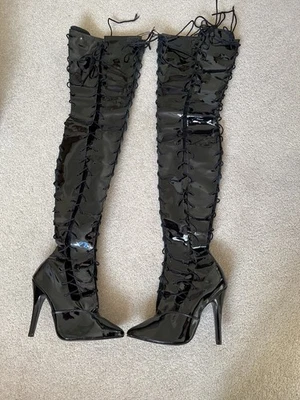 Boots Size UK 6 Over the Knee Womens Black PVC - Image 1 of 4