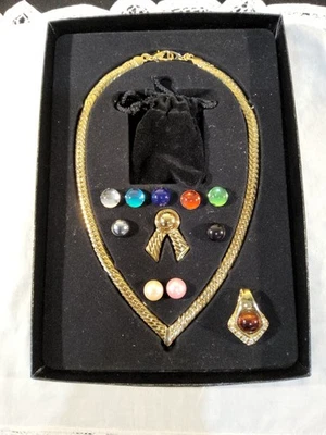 Joan Rivers Interchangeable Cabochons Herringbone Gold Necklace Slide Wardrobe - Image 1 of 4