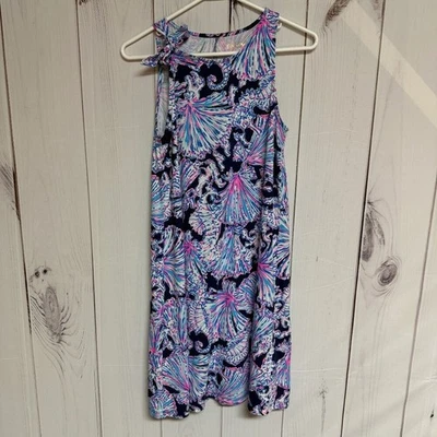 Vestido Lilly Pulitzer Luella Swing XS Deep Sea Azul Marino Conchas Campanas Usado en Excelente Condición Foto 1 de 4