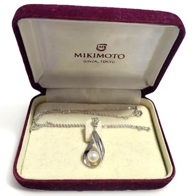 MIKIMOTO SIL Sterling Silver Necklace 6mm Akoya Pearl Pendant Japan Vintage 40cm - image 1 of 4