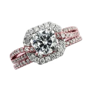 Lab-Created 1,45 ct Rundschliff Diamant Verlobungsring Set 14 K Rotgold Finish - Bild 1 von 5