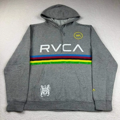 RVCA Big Spellout Logo Pullover Hoodie Gray Casual Men's Size Small Multi Stripe - Image 1 of 4