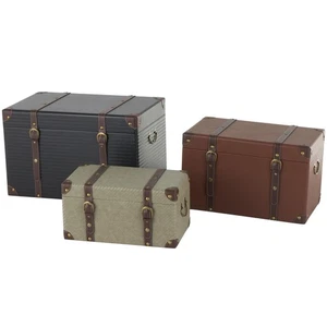Wooden Decorative Trunk Vintage Studded Woven Storage Decorative Large Boxes ... - Picture 1 of 9
