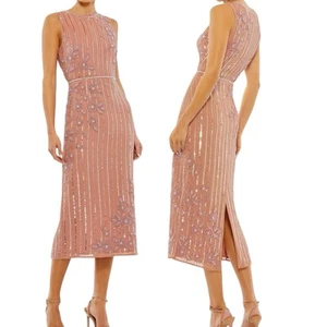 Striped Floral Embellished Sleeveless Midi Dress Rose Size 16 New NWT Pink - Picture 1 of 18