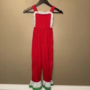 Little Southern Kinder Boutique Weihnachten rot Overall Strampler mit Rüschen Gr. 6/7 - Bild 1 von 9