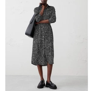 NUEVO CON ETIQUETAS Banana Republic Vestido Camisa Midi Cintura Corbata Mediano Negro Estampado Leopardo Oficina - Imagen 1 de 17