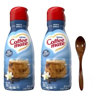 CoffeeMate French Vanilla Liquid Coffee Creamer 32 oz 2 packs w/ Wooden Spoon - Picture 1 of 1