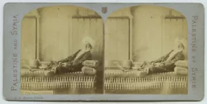 Stéréo circa 1870 E. H. Série Palestine et Syrie. Turc fumant le Chibouck. Tabac - Imagen 1 de 2
