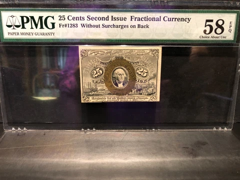 25 Cents 2nd Issue Fractional Currency  Fr#1283 PMG 58 EPQ Cover