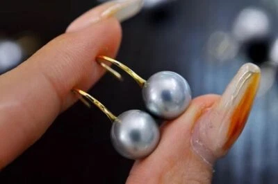 Clásico 9-10mm Mar Sur Redondo Gris Perla Colgante Pendiente 925s Foto 1 de 3