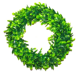 CHRISTMAS WREATH, DOOR HANGER - 14" / 36cm - BOXWOOD - ARTIFICIAL, GREEN, CRAFT - Picture 1 of 2