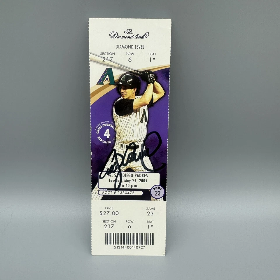 MAY 24, 2005 ARIZONA DIAMONDBACKS CRAIG COUNSEL AUTO & FEAT ON FULL TICKET - Image 1 of 2