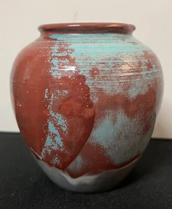 Richard Bampi Steingut Vase Ochsenblut Türkis Glasur eingeschnittene Marke Germany 5,5" - Bild 1 von 18