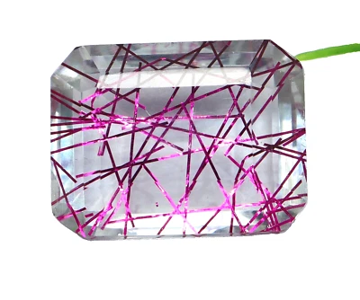 Natürlich Zertifiziert 32 Karat Smaragd Schliff Pink Rutil- Quarz Dublette Lose - Bild 1 von 4