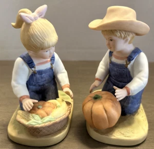 Vintage Homco Denim Days Harvest Helpers Danny & Debbie #1518 Figurine 1985 - Picture 1 of 4