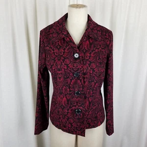 Briggs New York Floral Leaf Vines Stretch Jacket Blazer Womens S 80s Black Red - Picture 1 of 7