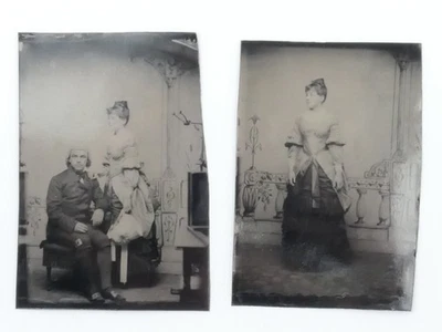 Antique Tintype Photo Victorian Theater Burlesque Costume Couple - 2 photos - Image 1 of 4